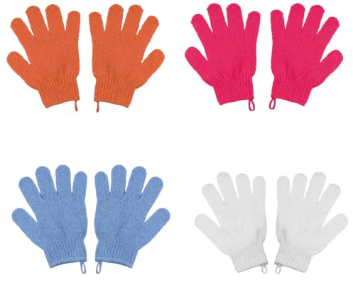 8 PCS Exfoliating Gloves, Dual-Sided Dead Skin Remover Wash Mitts | Exfoliating Bath Gloves for Dead Skin Removal, Self Tan Prep, Home Spa, Travel and Gym Use, 4 Colours