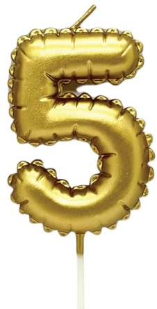 Kardasis Kerze 5 Gold 8cm Geburtstagskerze Zahlenkerze Kuchen Deko | Goldene Kerze 5 in Ballonform, 8cm hoch, als Zahlenkerze, Geburtstag, Torte, Kuchen Deko und Party