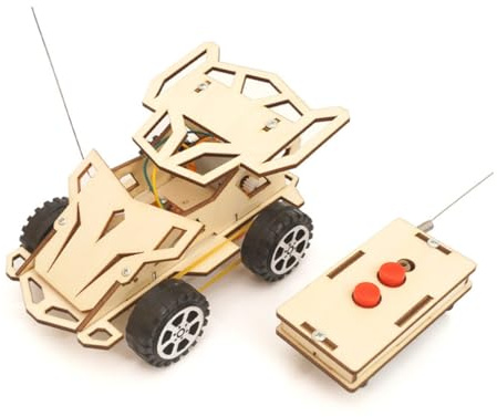 GOOHOCHY DIY Auto da Corsa Telecomandata in Legno Versione Racing Assemblabile Senza Batterie Giocattolo Educativo per Materiale Premium Kit Pratico e Leggero per Sviluppo Abilità