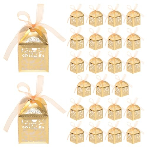 Homoyoyo 25 Stück Kleine Gastgeschenkboxen aus Robustem Material Hohle Süßigkeitenboxen in Gold mit Deckel Vielseitige Aufbewahrungsboxen für Hochzeit Party und Babyparty