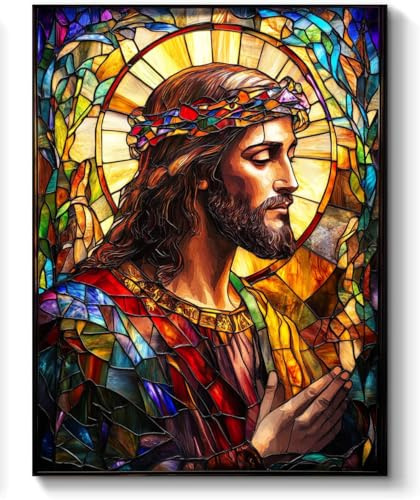 Jesus Christ Stained Glass Paint by Numbers Kit for Adults, 16x20 Canvas Painting Kit for Beginners, Modern Aesthetic DIY Paint by Number on Canvas for Home Wall Decor A47