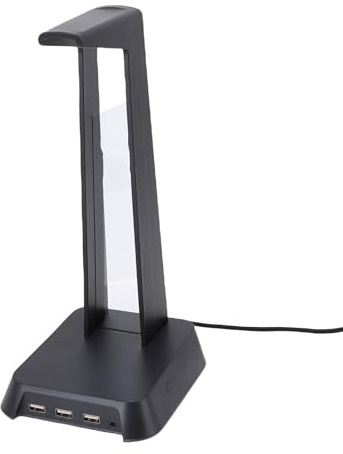 Hamwesh Gaming Headset Stand, RGB Headphone Stand with 3 USB Ports, Sound Interface and Weighted Base for Gaming Setup, Desk Accessories and PC Headphone Holder (Black)