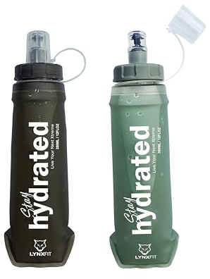 LYNXFIT Soft Flask 350ml (2 Pack) – Collapsible Running Water Bottle, BPA Free TPU Hydration Flask with Bite Valve, Leakproof Foldable Water Bottle for Hydration Vest, Trail Running, Cycling, Hiking