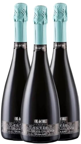 3 Bottiglie Spumante Col del Sole Cuvée Millesimato Extra Dry, Glera 100%, 11,5% Vol, 750 ml.