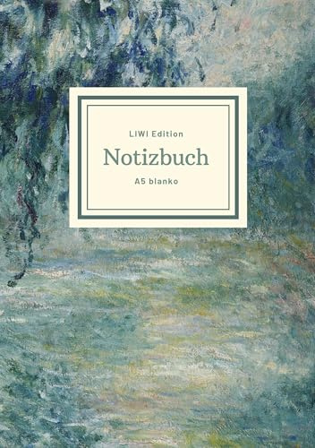 Notizbuch schön gestaltet mit Leseband - A5 Hardcover blanko - 100 Seiten 90g/m² - Motiv Morgen an der Seine, Monet - FSC Papier: Notebook A5 - Hardcover blanko - Claude Monet - Morning on the Seine