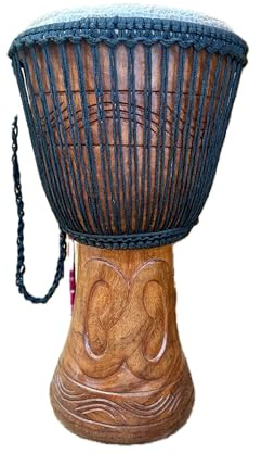 AMI 35 cm authentische professionelle Djembe-Trommel mit schönen Handschnitzereien – kommt mit 3 kostenlosen Instrumenten im Wert von £35