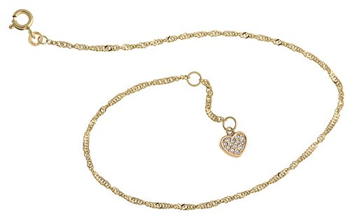 SILBERKETTEN STORE DEIN SCHMUCK ONLINE SHOP Fußkette Singapur mit Anhänger Herz - 1,8mm Breite - Länge wählbar 23-30cm - echt 333 Gold