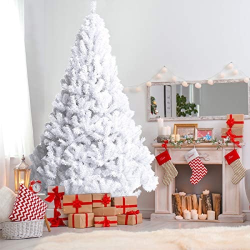 COSTWAY Albero di Natale 150/180/210/240 cm, Albero di Natale Bianco con 350/650/950/1138 Rami in PVC e Supporto in Metallo, Albero di Natale Artificiale per Casa, Ufficio e Negozio (210 cm)