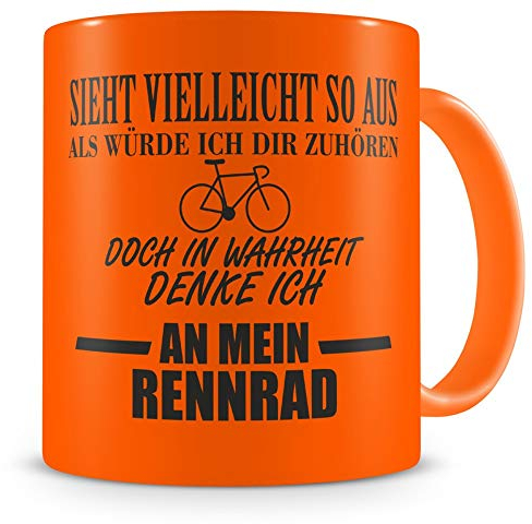 Samunshi® Rennrad Tasse mit Spruch Geschenk für Mann Frau Oma oder Opa Kaffeetasse groß Lustige Tassen zum Geburtstagneon orange 300ml