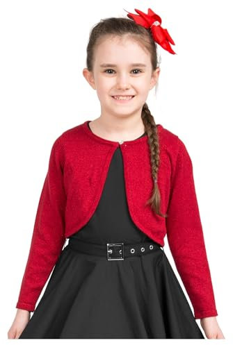 BlackButterfly Bambini Manica Lunga Scintillante Bolero Ragazze Cardigan (Rosso, 3-4 Anni)