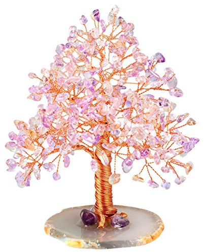 KYEYGWO Geld Baum auf Achat Basis Bonsai Skulptur Figur für Glück Reichtum Gesundheit 5-5,9 hoch gewickelt