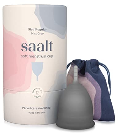 Saalt Soft Menstruationstasse – Superweich und flexibel – Beste Tasse für empfindliche Hände – 12 Stunden tragbar – Alternative zu Tampons und Binden (Grau, Normalgröße)