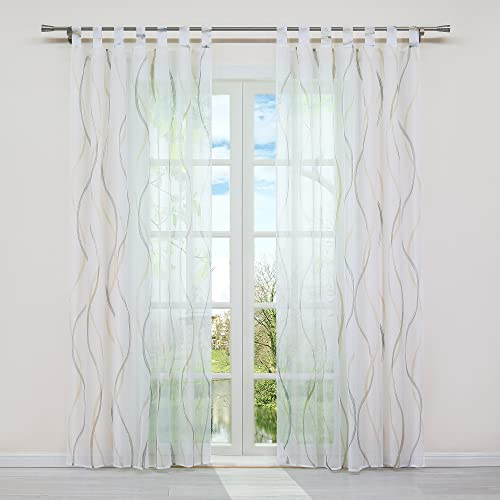 HongYa 1 Stück Voile Gardine Transparenter Vorhang mit Schlaufen Wellen Druck H/B 145/140 cm Bunt Sand