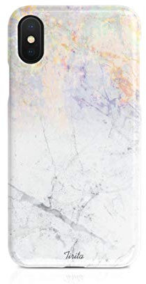Compatible with iPhone X & Xs Tirita Hard Case Cover Iridescent Marble Holographic Opal Rainbow Granite