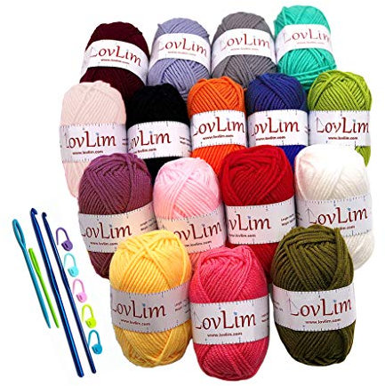 LovLim Crochet Yarn kit, 16 Soft Cotton Yarn Skeins,1000+ Yards, for Crochet and Knitting, Free Crochet/Amigurumi Patterns, Craft DK Yarn Perfect Starter Kit