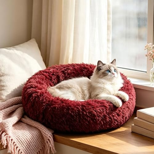 PETCUTE Hundebett Katzenbett Flauschige Marshmallow Katzen Bett Waschbar Runde Katzenkörbchen Weiches Hundekissen