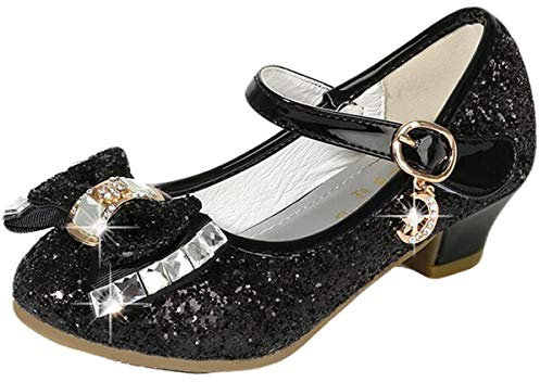 mama stadt Scarpe Principessa Bambina Scarpe Bimba Tacco Scarpe Glitterate Tacchi Ragazza Scarpe Cosplay Principessa con Paillettes Scarpe Eleganti Bambina per Cerimonia Festa, Nero/ 31