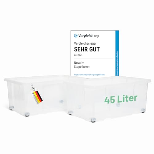 Novaliv 2x Aufbewahrungsboxen ohne Deckel Groß 45L transparente Nestbar stapelbar Rollboxen Kunststoff BPA-frei 59x39x25 cm