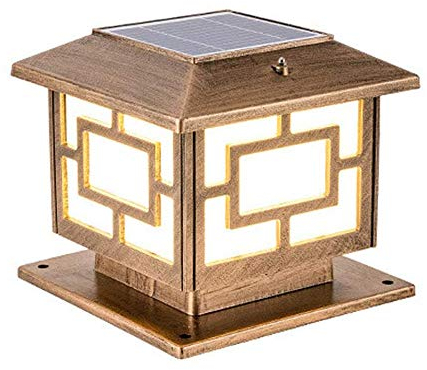 HHKQ Solar Sockelleuchte, Antike Außenleuchte IP65 wasserdichte LED Wegeleuchte mit Fernbedienung Außen Pollerleuchte für Terrasse Leitplanke Deck Gartenlampe,Messing,25cm