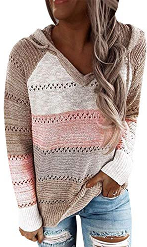 heekpek Pull Femme Manches Longues Bloc de Couleur Sweat à Capuche Automne Hiver,Rose S