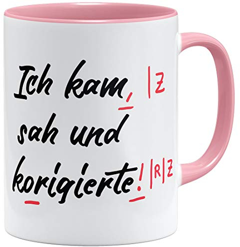 OM3® lustige Lehrer Tasse mit Spruch Lehrergeschenk | Keramik Becher | 11oz 325ml | Beidseitig Bedruckt | Rosa
