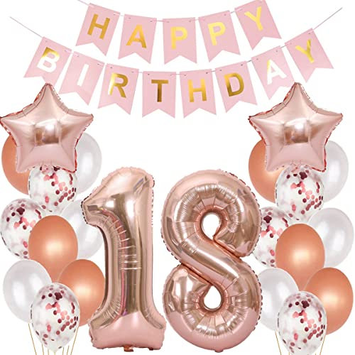 Palloncini 18° Compleanno Ragazza Oro Rosa - Decorazione Festa (18 Pezzi)