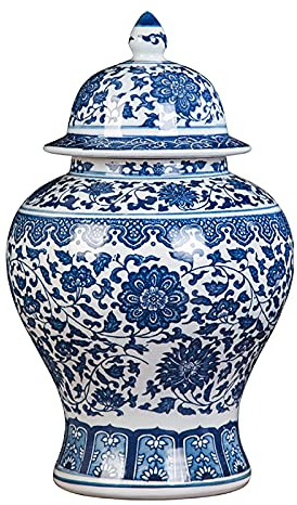 RTYHN Handbemalte Porzellan-Vase,Vintage Keramik Kleine Vase,Jingdezhen Blau und Weiß Porzellan Blumenvase,China Ming-Stil,Höhe 21cm