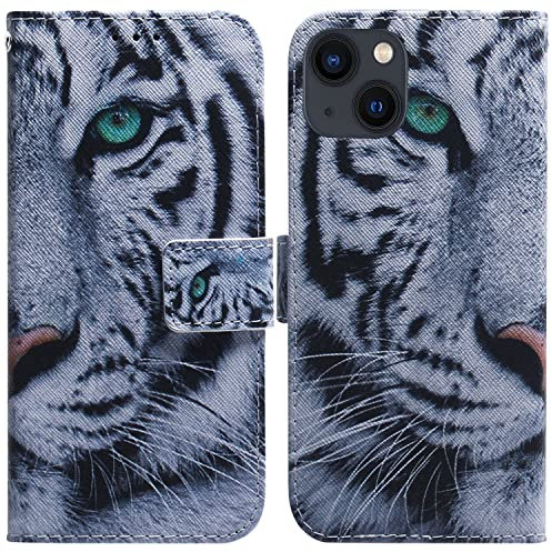 Thoankj iPhone 13 Mini Case, Shockproof Premium Slim PU Leather Flip Pouch Wallet Silicone Cover with Stand Magnetic Card Holder Slot Protective Phone Cases for iPhone 13 Mini Tiger