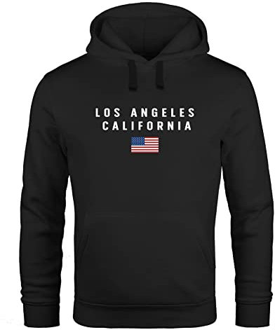 Neverless® Hoodie Herren Bedruckt Schriftzug California Los Angeles USA Amerika Flagge Fashion Streetstyle schwarz L