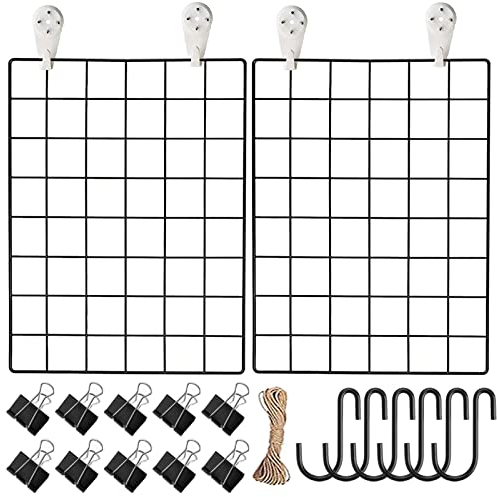 Schwarz Wandgitter (40x30cm), 2Pack Fotowand Gitter Upgrade Deko Gitter,Multifunktionale Gitterwand .DIY Dekoration,Pinnwand Küche,Wandgitter für Deko - Büro - Küche - Zimmer usw.