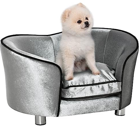 PawHut Dog Sofa Pet Chair, Kitten Bed Couch w/Wooden Frame, Removable Cushion
