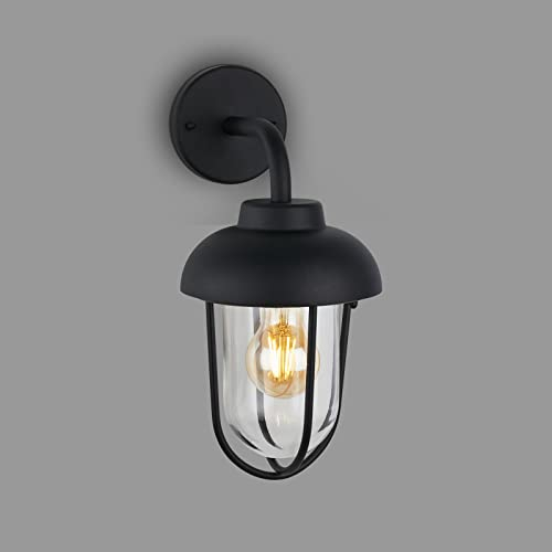 BRILONER Leuchten- Außenlampe Retro, Außenwandleuchte Glas, Metallschirm, IP44, E27, Schwarz, 335x160x210 mm (LxBxH), 3481-015