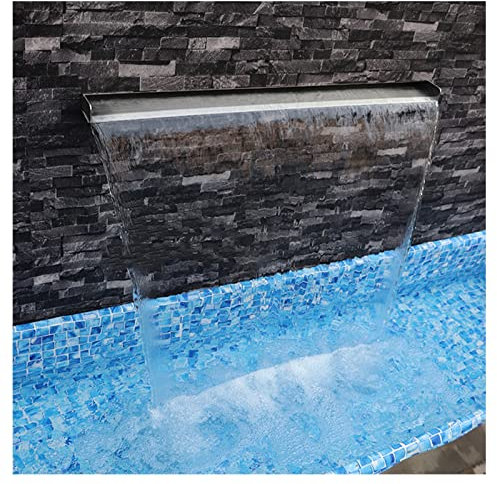 Wasserfall-Pool-Brunnen Edelstahl Teichbrunnen Gebaut Wasserspiele Im Freien Rechteckig Wasserfallklinge für Schwimmbad Und Garten AWWXJ (Color : Blue Light, Size : 1.8m/6FT)