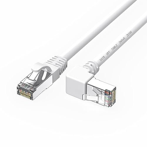 JUXINICE Cat6 Ethernet Cable 30 Feet White Right Angle Downward High Speed Network Patch Cable - Supports Up to 1Gbps Speed, Compatible with PCs, Servers, Routers, Switches, and More