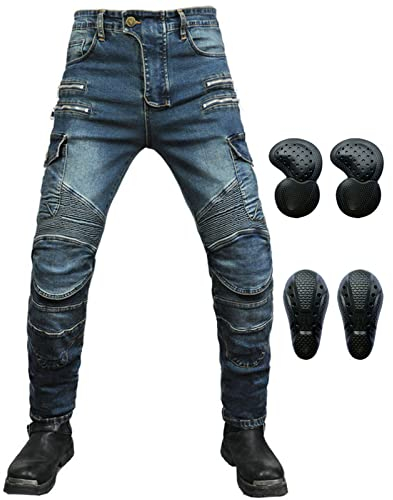 Herren Motorradhose, Motorrad Jeans Biker Trousers, Sportliche Motorrad Hose Fahrrad Riding Schutzhose, Mit Protektoren Motorradhose (Blau,M=W33.1''(84cm))