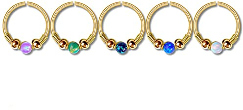 Homxi Nasenpiercing 5Pcs,0.8mm Nasenring 20 Gauge Chirurgenstahl Zungenpiercing Rund mit Opal 0,8x8mm Zungenpiercing Gold