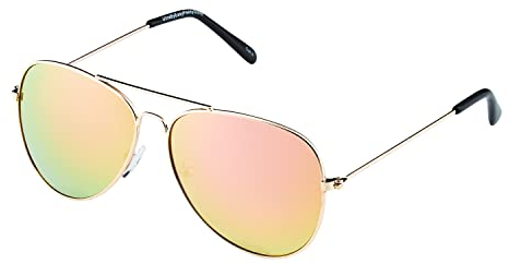 Ultra Pilot Sonnenbrille – Erwachsene Goldrahmen mit Rosa Verspiegelten Gläsern Herren- und Damensonnenbrille Metallrahmen Retro 80er Jahre Klassischer Stil Damen Herren UV400-Schutz Navigator
