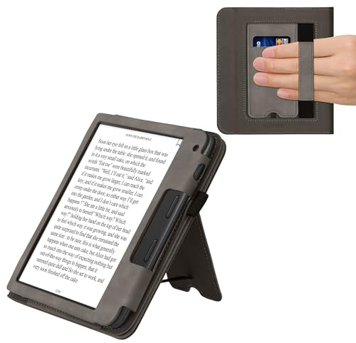 kwmobile Schutzhülle kompatibel mit Tolino Vision 6 Flip Hülle - Cover mit Handschlaufe - Katze MIAU Grau