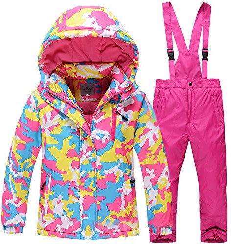 SXSHUN Kinder Jungen Mädchen Skianzug Verdickte Winterset Zweiteilig (Skijacke + Skihose) Wasserdichtes Winddicht Schneeanzug, Rosa, 134-140, SXL28SHUN65P10