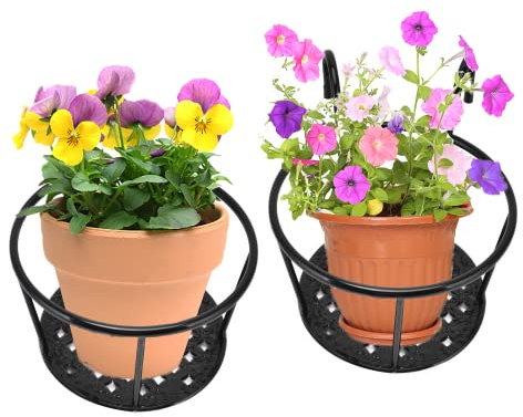 Natudeco Lot de 2 Pots de Fleurs Suspendus pour Garde-Corps, Panier de jardinières Polyvalent en Fer, Porte-Plante Suspendu avec Crochets pour intérieur, extérieur, terrasse, Jardin.