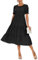 YUNDAI Women's Summer Casual Maxi Boho Dress Floral Print Ruffle Puff Sleeve High Waist Modest Long Dresses, Medium Black