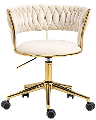 Samt Bürodrehstuhl, Schminkstuhl, Stoff Bürostuhl, schöner schicker Stuhl, Goldener Bürostuhl, 360 ° drehbarer höhenverstellbarer Empfangsstuhl