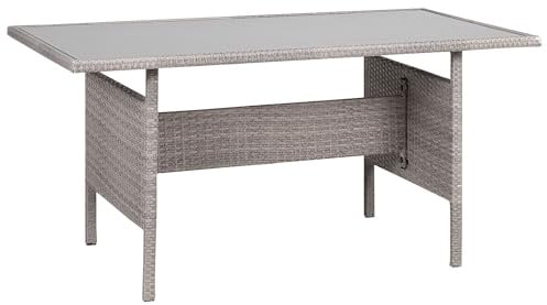 Beliani Gartentisch mit Glasplatte Polyrattan grau 145 x 80 cm Outdoor Tisch VITERBO