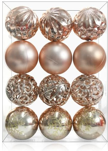 COMONS 24 ct Champagner Weihnachtskugeln, Baum-Anhänger, bruchsichere Ornamente, saisonale Dekorationen für Baumdekoration, Urlaub und Weihnachten (Champagner, 60 mm)