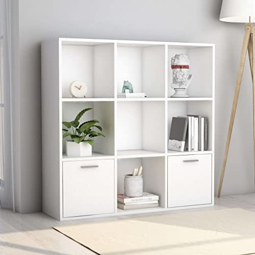 Youuihom Bücherregal mit Fächern, Multifunktionales Bücherregal, Bücherregal Weiß 98x30x98 cm Holzwerkstoff Geeignet für Eingangshallen, Arbeitszimmer, Schlafzimmer, Büros