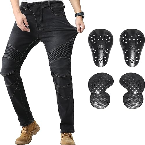 CTBQiTom Pantalones Vaqueros de Moto para Hombre, con Armadura CE Extraíble,Negro,XL=36W/31L