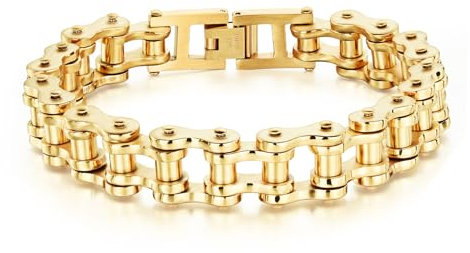 LAFATINA Men's Bicycle Bike Rocker Link Manly Motorcycle Chain Bracelets Fathers Day Stainless Steel Wide Masculine Bangle Wristband, 8.38 inches