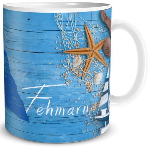 TRIOSK Tasse Fehmarn Ostsee Insel Souvenir Geschenk Maritim für Reiselustige Ostseeliebhaber Frauen Männer Büro Kollegen, Keramik 300ml