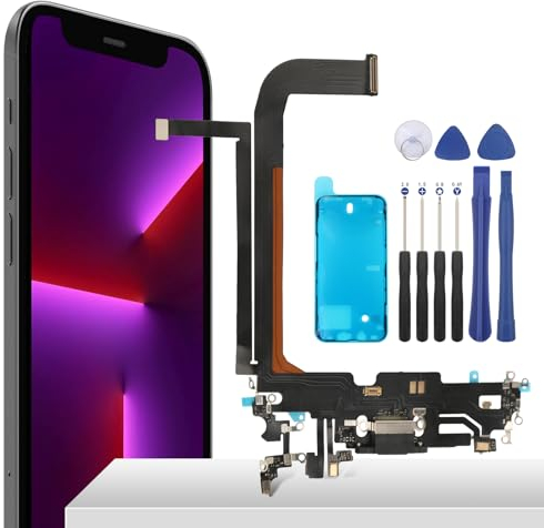 YHX-OU 6.7'' Schwarz Ladebuchse Für iPhone 13 Pro Max Dock Connector Flex Kabel Charger LadePort Mikrofon Audio Jack Flex Kabel +Waterproof Adhesive + Werkzeug