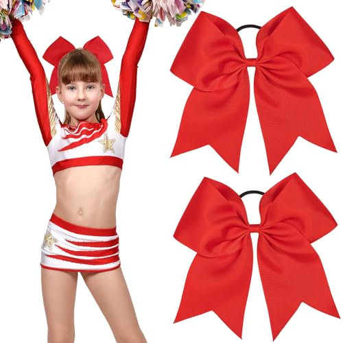 Haargummi Groß Schleife, 2Stk Rot Haarschleife Haargummis Mädchen Damen Schwarz Elastisch Zopfgummis, Rote Haar Schleife Haarschmuck Haarband für Cheerleader Teenager Schulmädchen Uniform